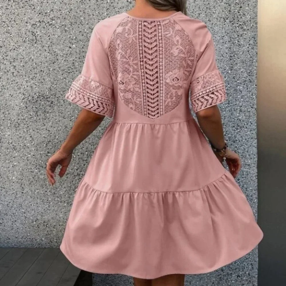 Tassel Tie Ruffle Hem lace detailed mini Dress - Picture 4 of 6